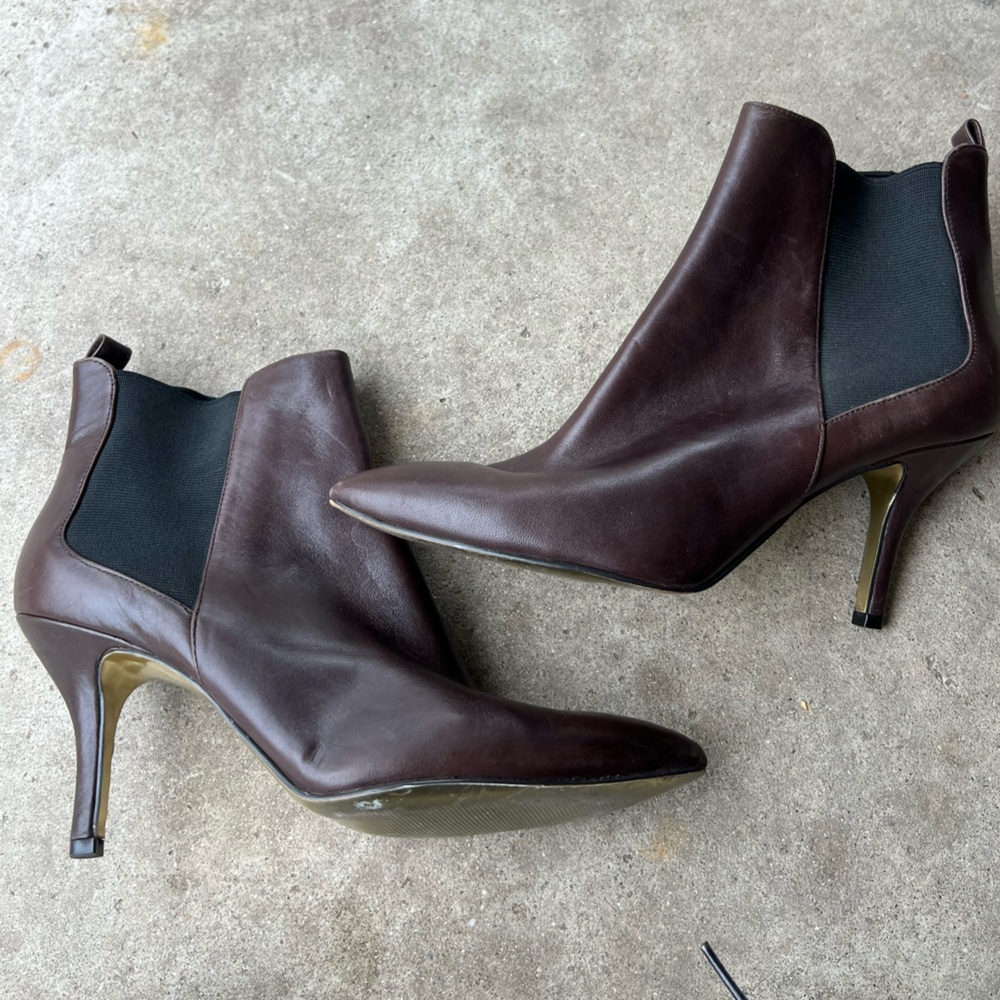 Michael Kors Leather Asbury Pointed Toe Leather Bootie Brown Women Sz 8 - Picture 14 of 16